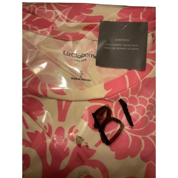 Liz Claiborne Womens Size S Pink White Damask Floral Print Stretch T Shirt - Picture 6 of 9
